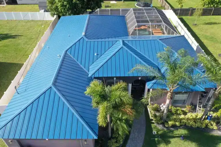 Durable blue metal roof installed for lasting protection and modern aesthetic appeal.