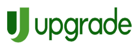 Logo displaying the word "upgrade" in bold, green lowercase letters. To the left, a stylized green "U" icon with smooth curves. The design is simple and modern, subtly reflecting themes of roofing funding innovation.