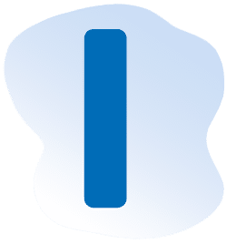 A bold, blue vertical rectangle with rounded corners stands centered on a light blue, irregularly shaped background.